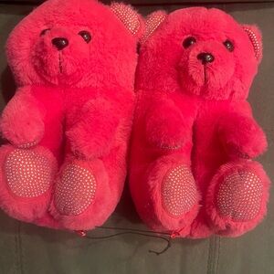 Hot pink teddy bear slippers NWT